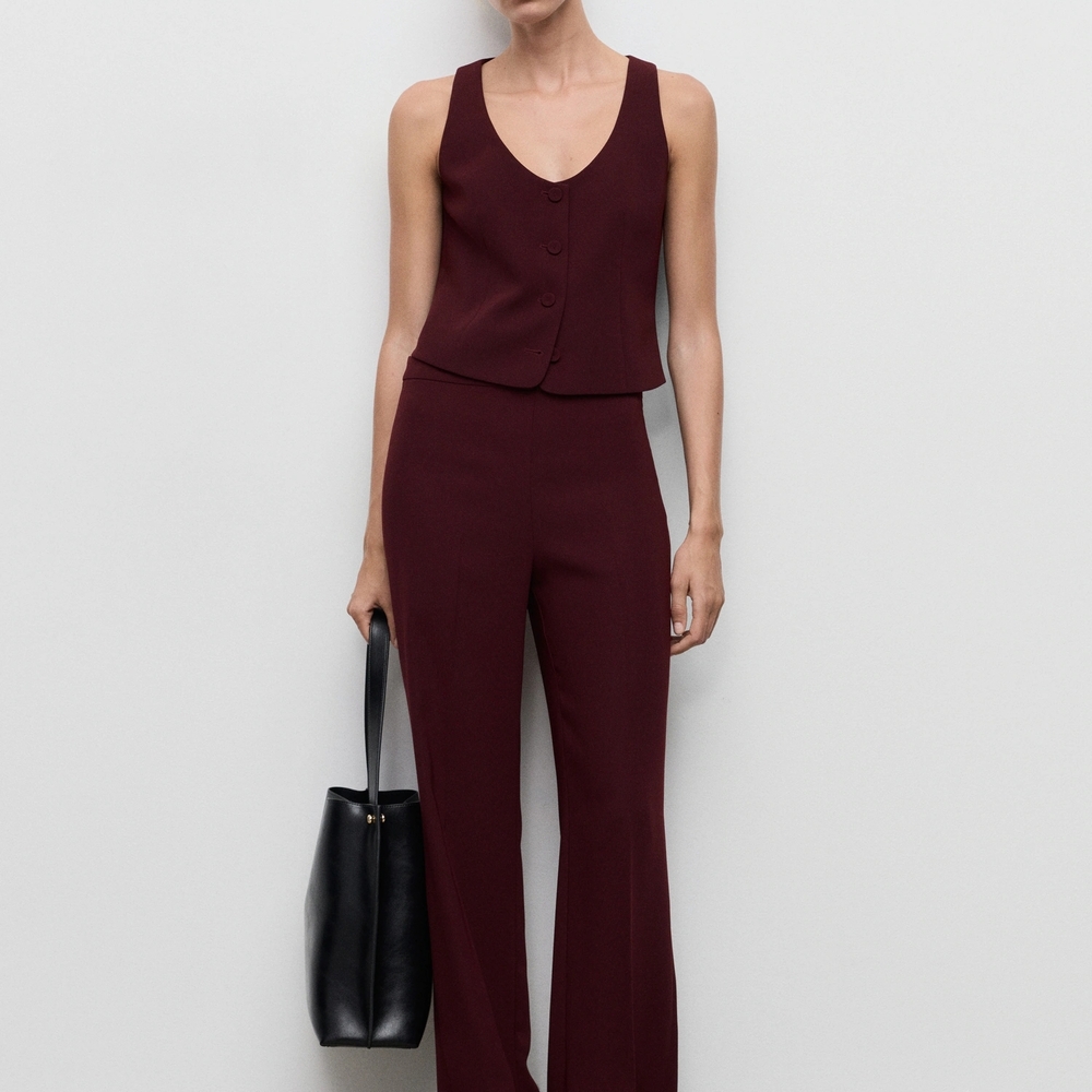 Mango Maroon Suit Vest With Buttons In S